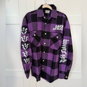 Zakk Sabbath Purple and Black Checkered Flannel Shirt - NEW - Size S